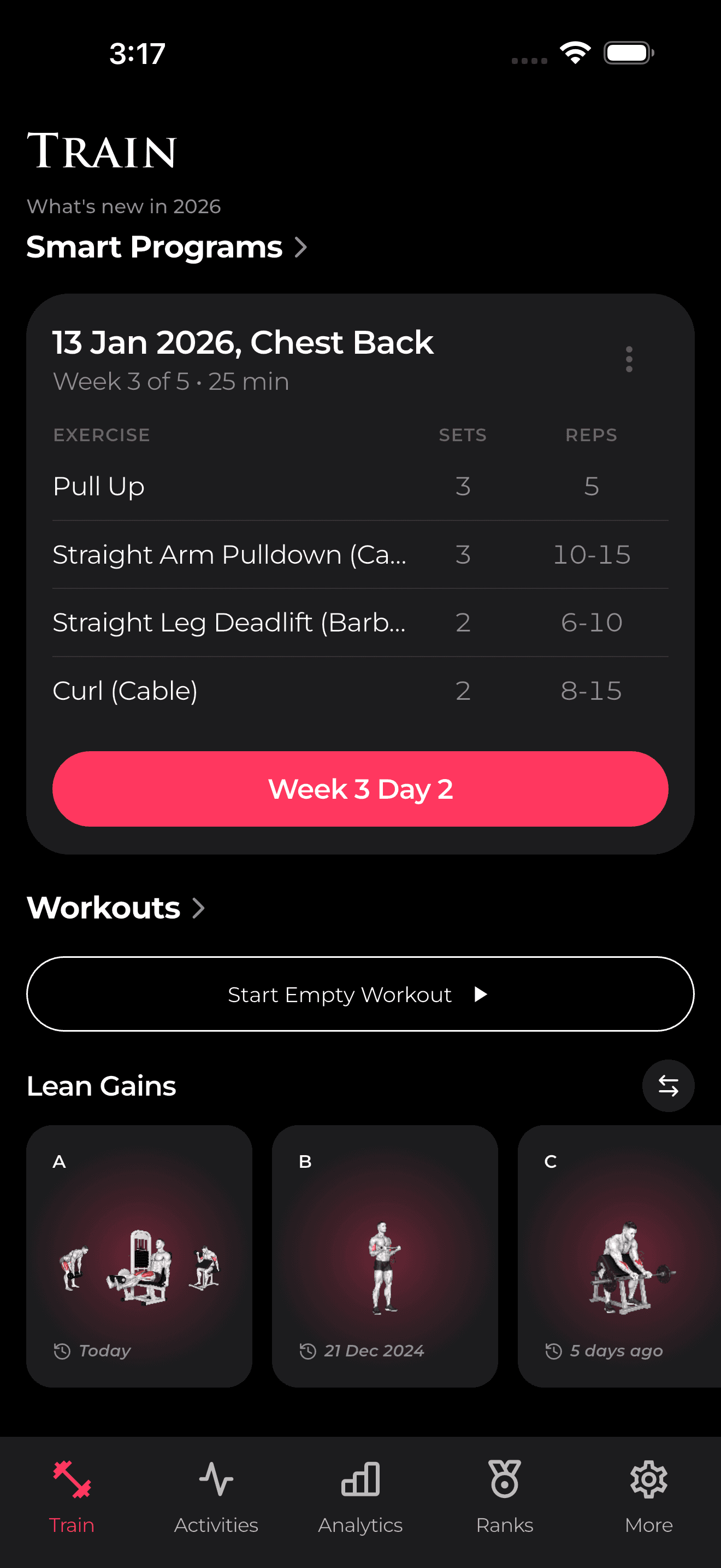 Olympian workout planner screen showing templates and quick start controls